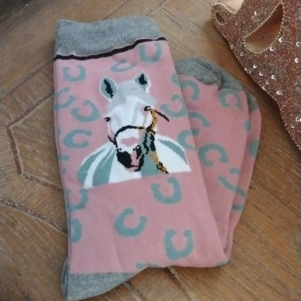 Pink Horse lovers equestrian pattern and leopard print  socks